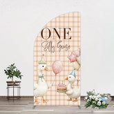 Aperturee - Aperturee One Silly Goose Plaid Birthday Half Moon Arch Backdrop